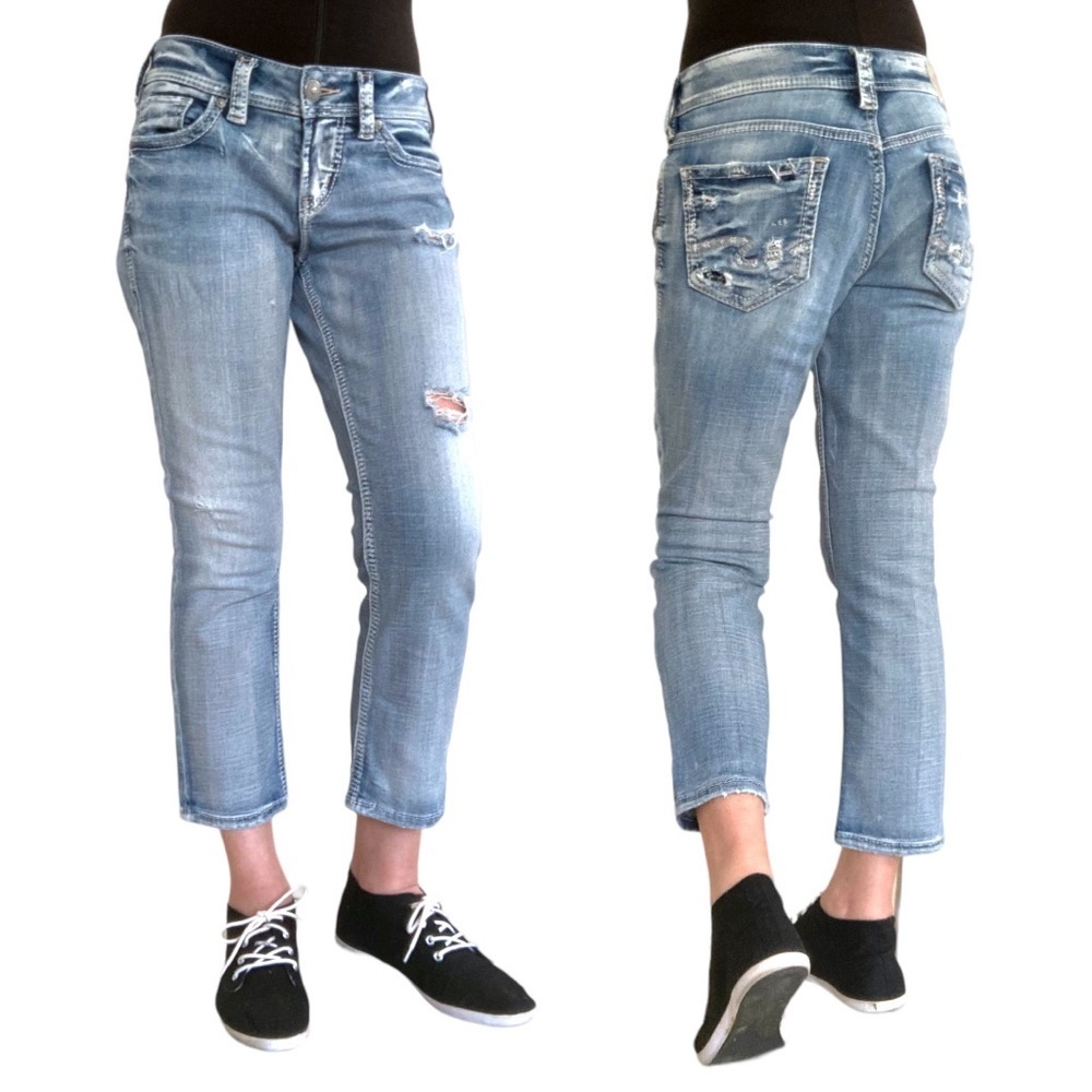 Silver Jeans Co. Suki Mid Rise Ripped  Curvy Slim Bootcut Women’s Sz. 28 Jeans